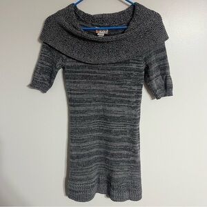 90s Y2K Mudd Short Sleeve Sweater Dress With Cowl Neck Mini Gray Size Small
